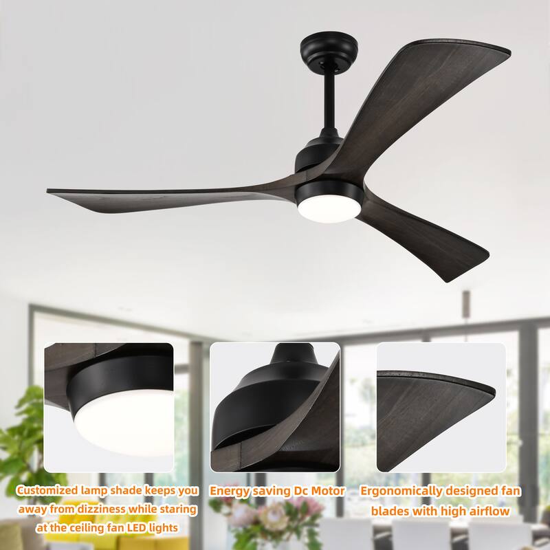 52 in. Smart Indoor Ceiling Fan with Integrated LED with 3 Wood Blade and Remote Control