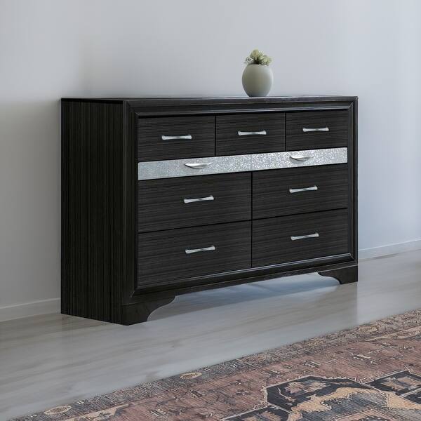 black and silver dresser Benjara Robeck 7-Drawer 63.75 in. Wide Without Mirror BM328279 Crafted with a combination of solid wood and MDF Leidl Modern Oak Dresser -