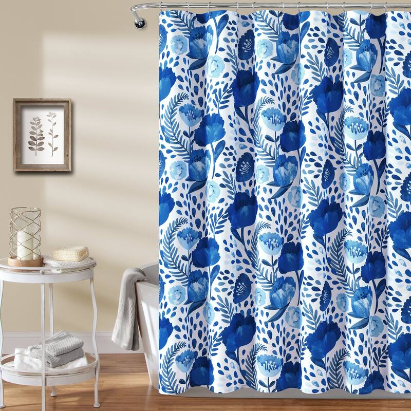 Porch & Den Egger Poppy Pattern Shower Curtain - Blue