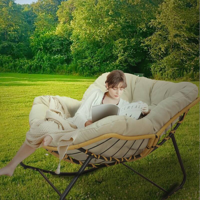 Outdoor Rocking Chair, Patio Egg Rocking Chair, Indoor Papasan Chair, Rattan Wicker Lounge Chair, Modern Royal Chair
