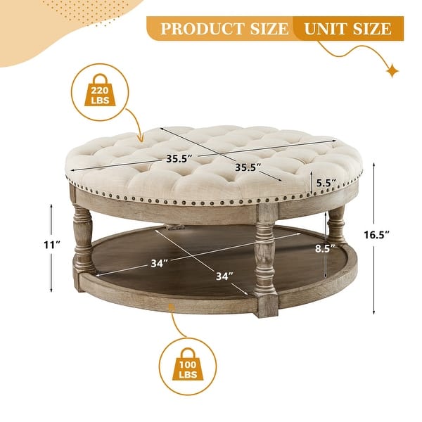 dimension image slide 1 of 6, Illyria Transitional Multifunctional Tufted 35.5" Shabby Chic Storage Ottoman Table with Spindle Legs by HULALA HOME