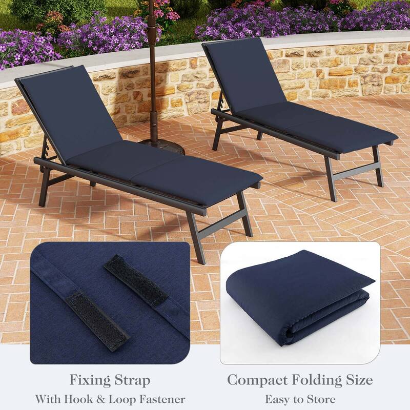 Costway 1/2 PCS Outdoor Chaise Lounge Cushion with Hook & Loop