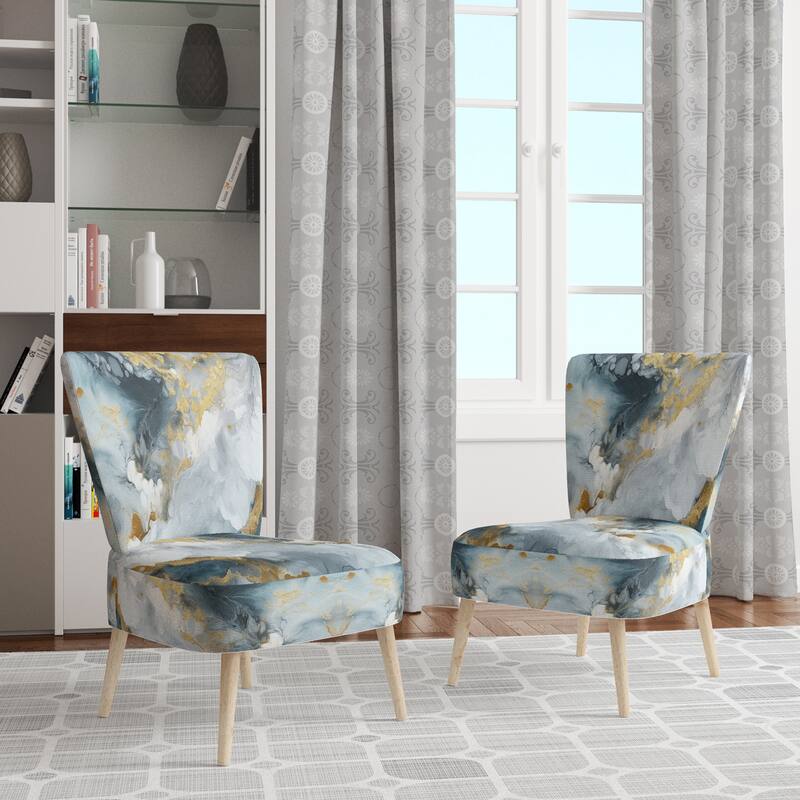 Designart "Segment Layers of Marbled Rock" Upholstered Fractals Accent Chair and Arm Chair - Side Chair - Grey & Gold