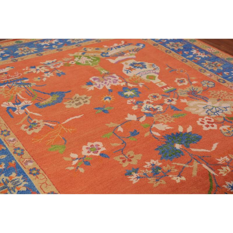 Floral Heriz Serapi Indian Area Rug Hand-Knotted Wool Carpet - 7'11"x 9'11"