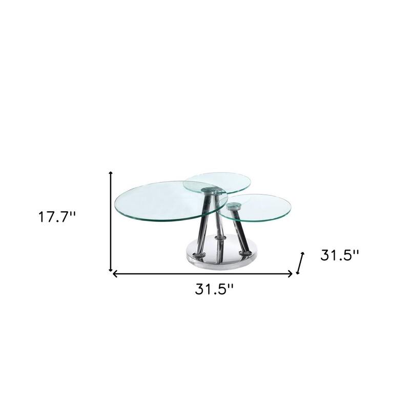 HomeRoots 32" Clear And Silver Glass And Metal Round Floor Shelf Coffee Table - 31.5' X '17.7' X '31.5