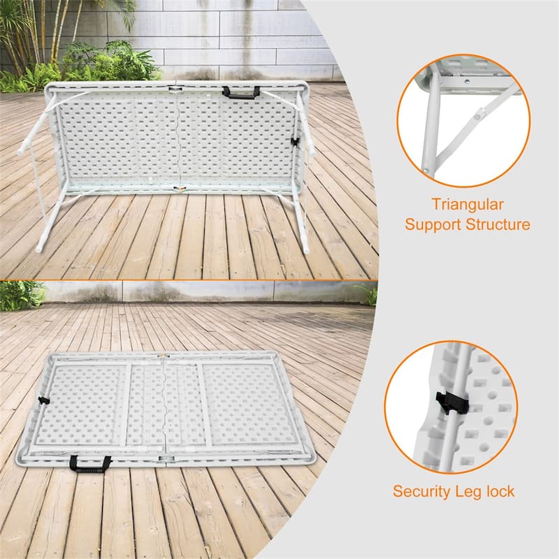 White 4ft, 6ft or 8ft Portable Foldable Plastic Table for Camping