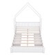 preview thumbnail 11 of 10, Queen Size Wood House Platform Bed with Guardrail and 2-Drawers, White - Sturdy Pine Frame with Rustic Window and Fence