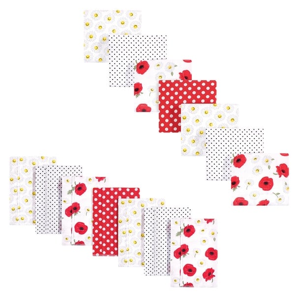 slide 1 of 1, Hudson Baby Infant Girl Cotton Flannel Burp Cloths and Receiving Blankets, 14-Piece, Poppy Daisy, One Size One Size - Poppy Daisy