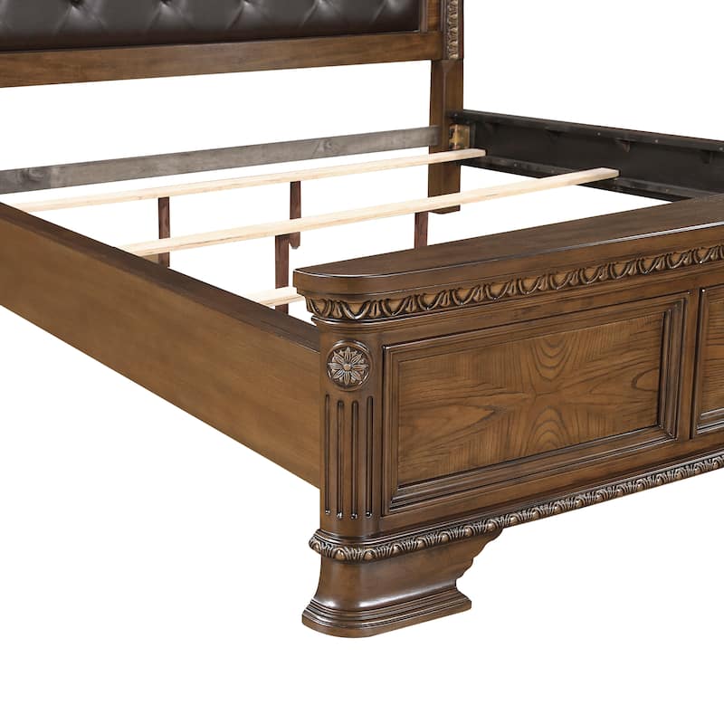 Dark Brown Finish Traditional Bed 1pc Tufted Headboard