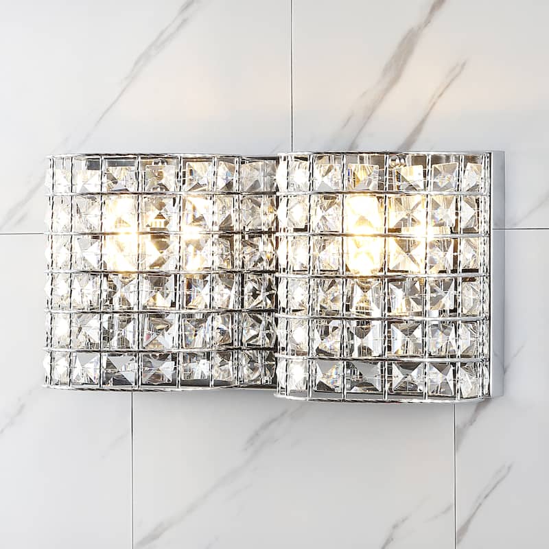 Jayne Deco 3-Light Metal/Crystal Classic Glam LED Vanity Light, by JONATHAN Y - 2 Bulb