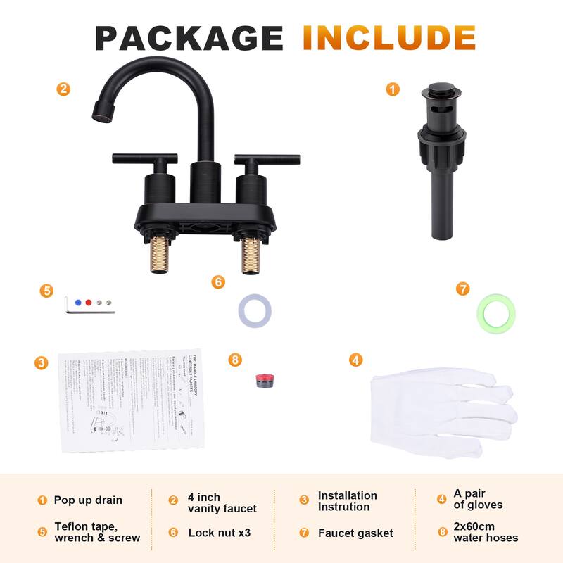 WOWOW 4 in. Centerset Double Handle High Arc Bathroom Faucet