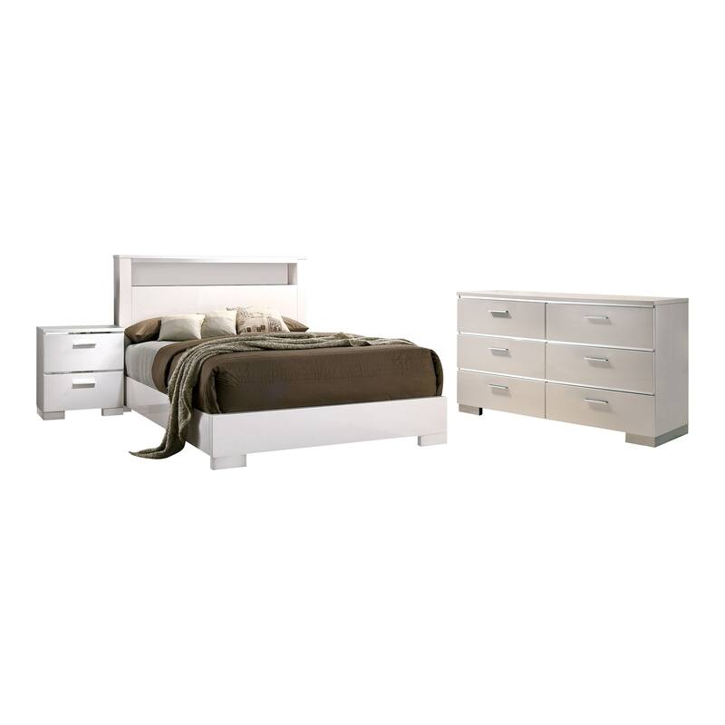 Champs Contemporary Queen Solid Wood 3-Piece Storage Panel Bedroom Set with USB Port by Furniture of America