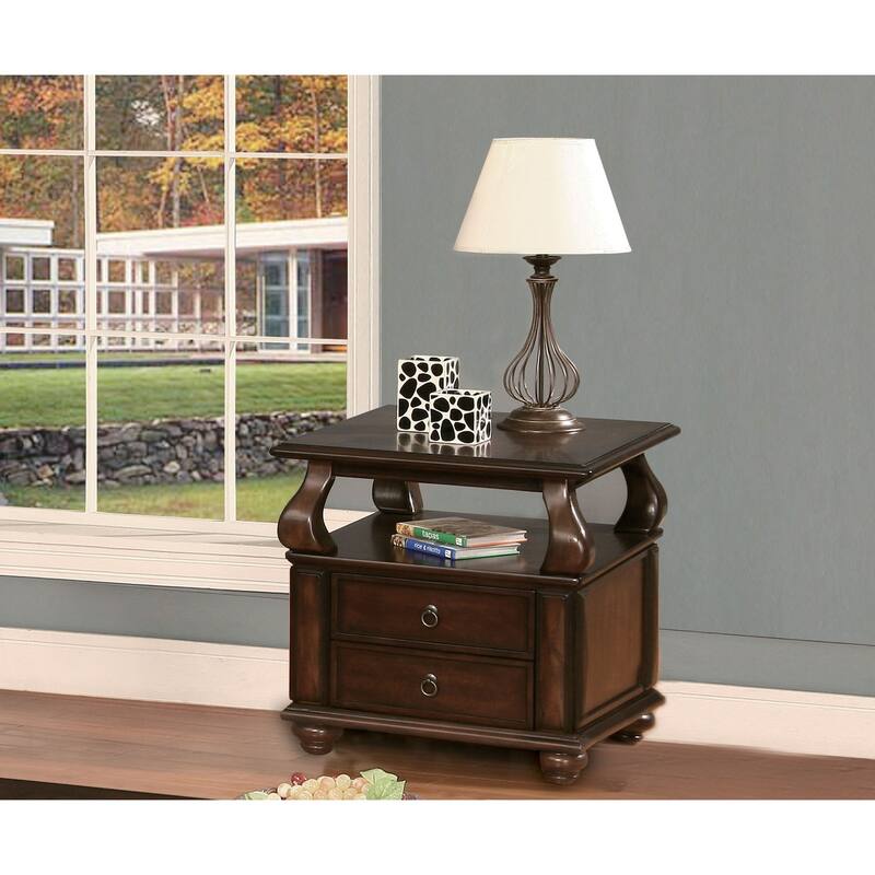 Yaztrie Walnut End Table with 2-drawer