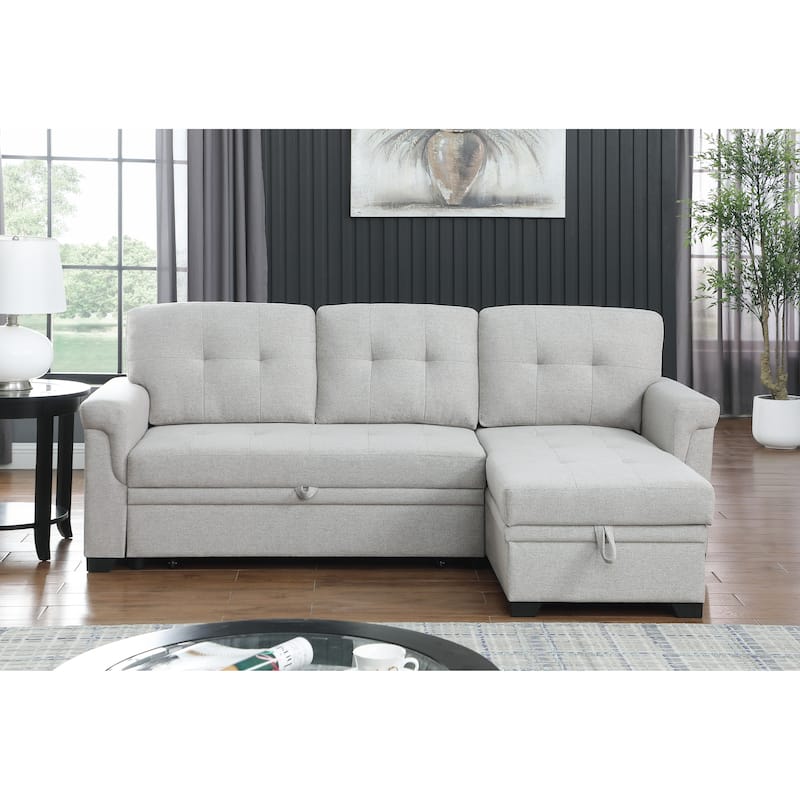 Lucca 84-inch Reversible Sleeper Sectional Sofa with Storage Chaise - 84"W x 54"D x 35"H