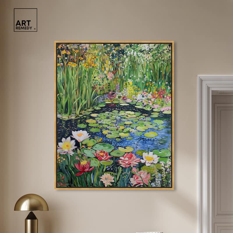 Art Remedy Impressionist Pond Framed Impressionism 1 Piece Canvas Wall Art /Monet And Van Gogh Inspired Art