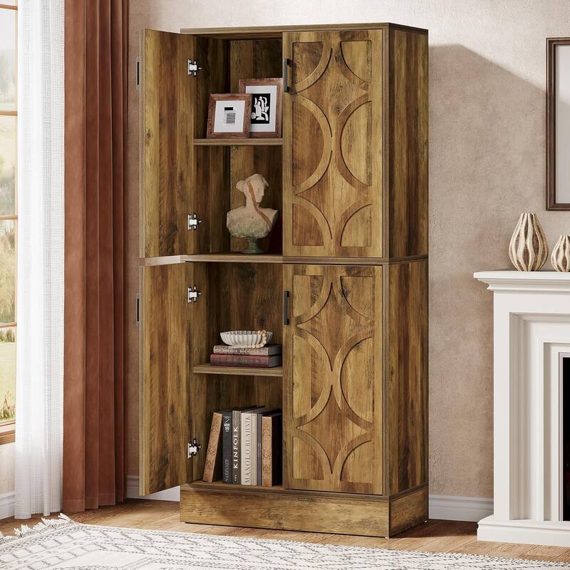 69.7" Tall Bookcase, 4-Tier Farmhouse Wooden Bookshelf Display