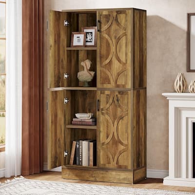 69.7" Tall Bookcase, 4 Tiers Farmhouse Wooden Bookshelf Display Cabinet