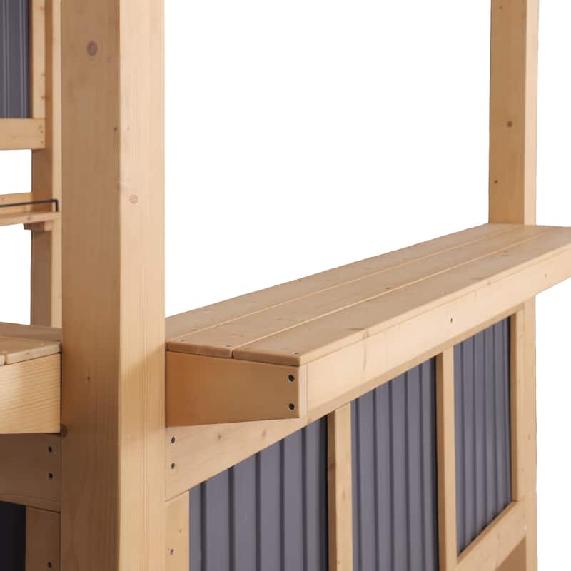 Cedar Wood Outdoor Bar Gazebo with PVC Roof, 85" x 76" Backyard Pavilion with TV Mount, Double Bar Counte