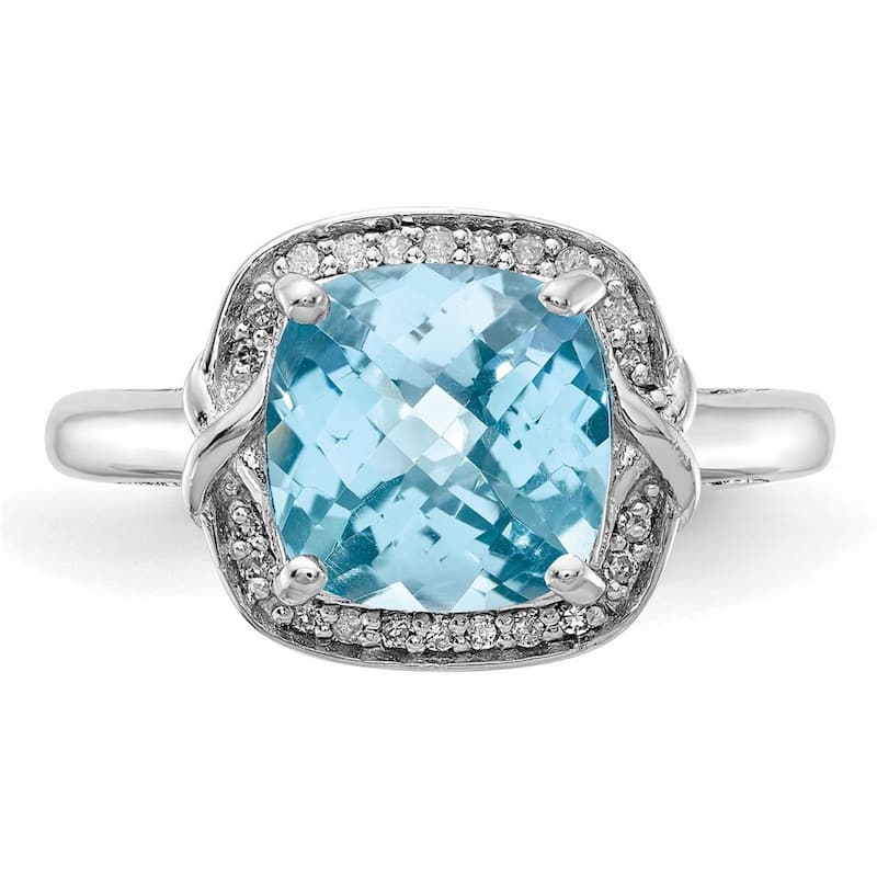 Curata 925 Sterling Silver Diamond and Light Swiss Blue Topaz Ring