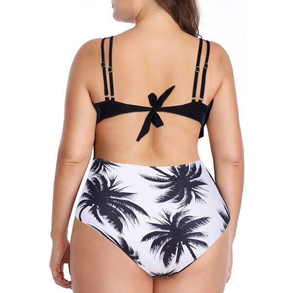 Shop Qzunique Women Two Pieces Bathing Suits Top Ruffled With High