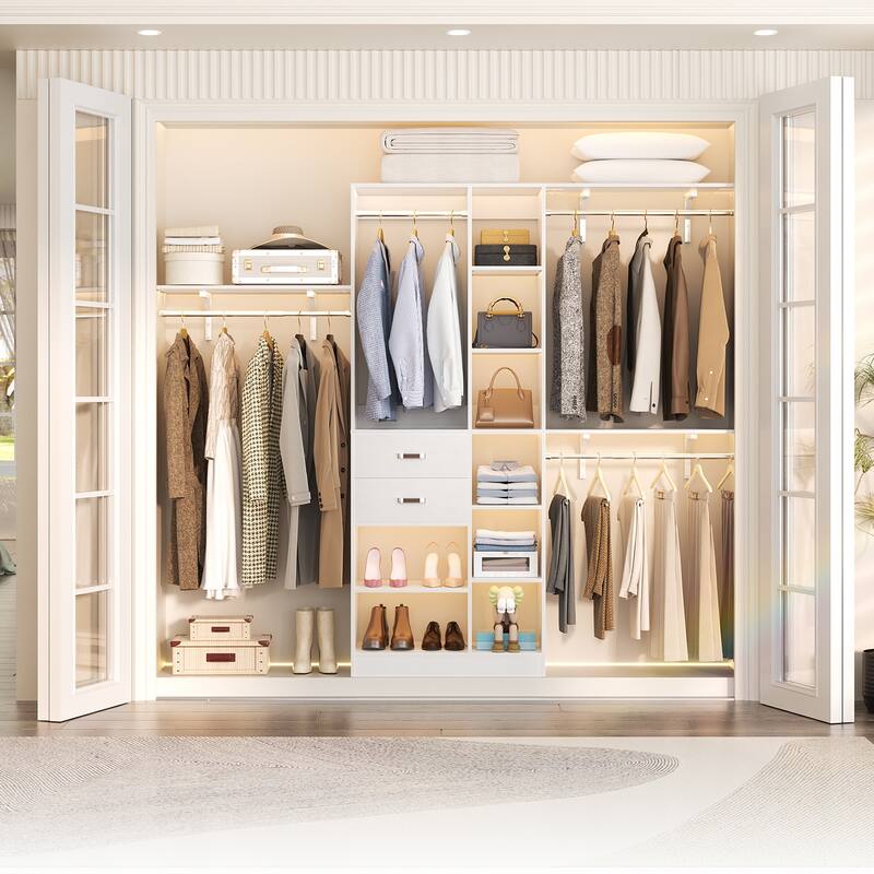 31.5'' to 96'' W Closet Organizer System with Drawers and Tower Shelves for Reach-in and Walk-in Closet - White