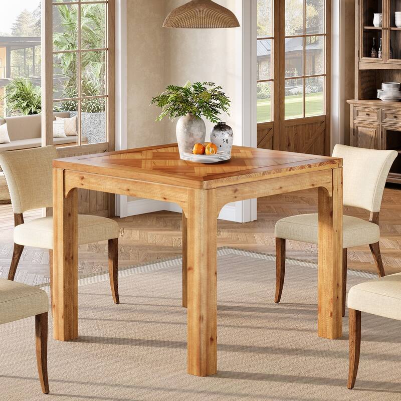 31.5" Square Farmhouse Dining Table, Solid Wood Rustic Kitchen Table - Brown