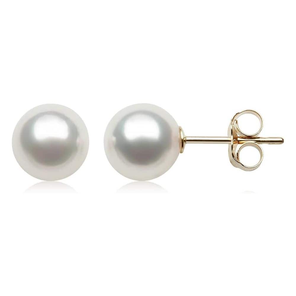 Curata 14k Yellow Gold Round Freshwater Cultured Pearl Pushback Stud Earrings - 3mm - 11mm