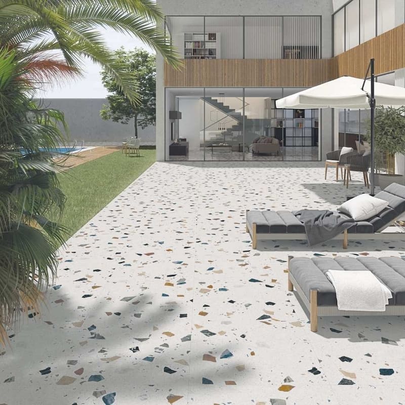 Terrazzo 24x24 Matte Porcelain Patterned Tile - Floor & Wall - Large Format - 6 x 6 Sample - White Multi