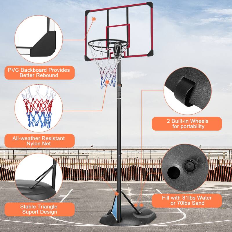 Anmytek Portable Basketball Hoop System with 32 Inch Backboard Adjustable Height Outdoor Indoor Basketball Goal with Wheels