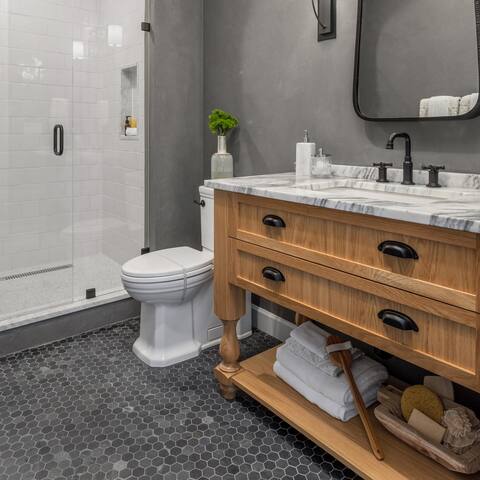Merola Tile Crag Hexagon Black 11.13" x 11.13" Slate Mosaic Tile