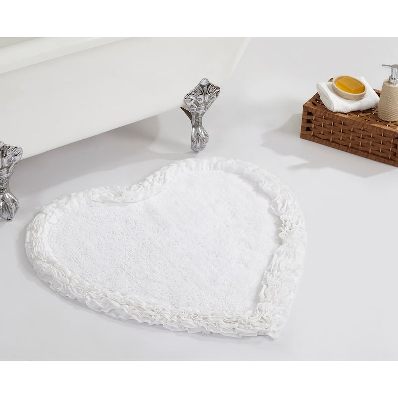 Better Trends 100% Cotton Super Soft & Water Absorbent Bathroom Rugs–Shaggy Border Tufted Machine Washable Tumble Dry Bath Mats - 30" Heart - White
