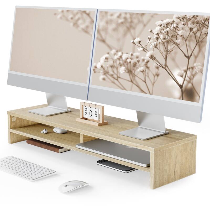 Fenge Monitor Stand, 31.5 Inch Computer Monitor Riser for Desk - Off-White