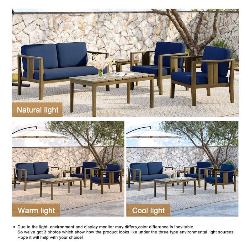 5-Piece Teak Wood Outdoor Conversation Set