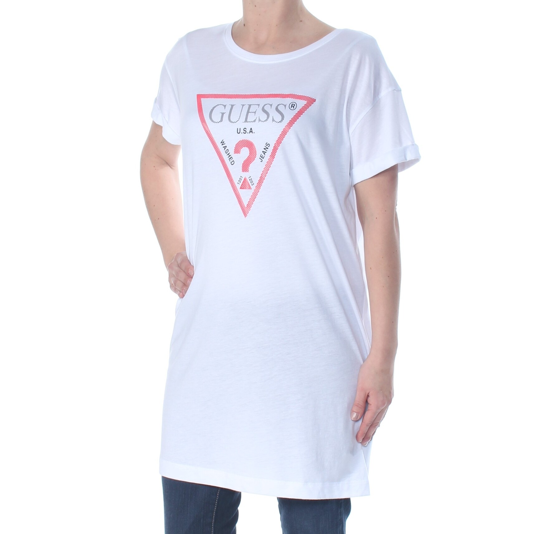 Shop Guess Womens White Heather Guess U S A Short Sleeve Crew