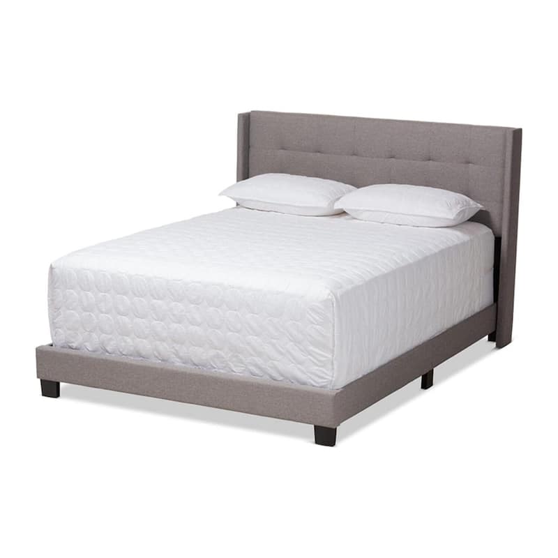 King Size Bed Grey Fabric Upholstered Modern Bedroom Furniture Headboard Included