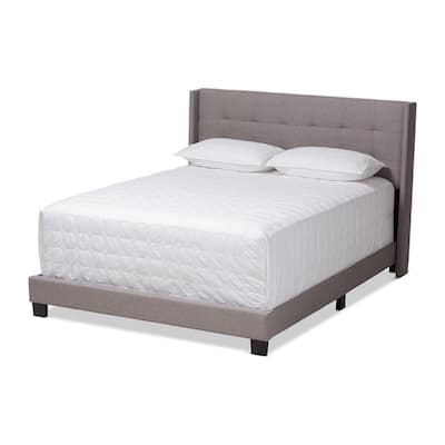 King Size Bed Grey Fabric Upholstered Modern Bedroom Furniture Headboard Included