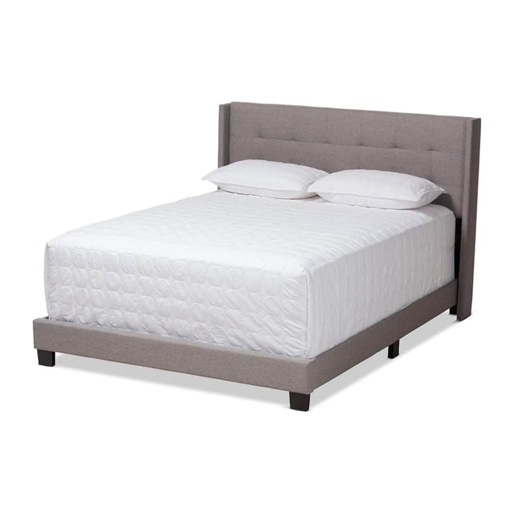 King Size Bed Grey Fabric Upholstered Modern Bedroom Furniture Headboard Included