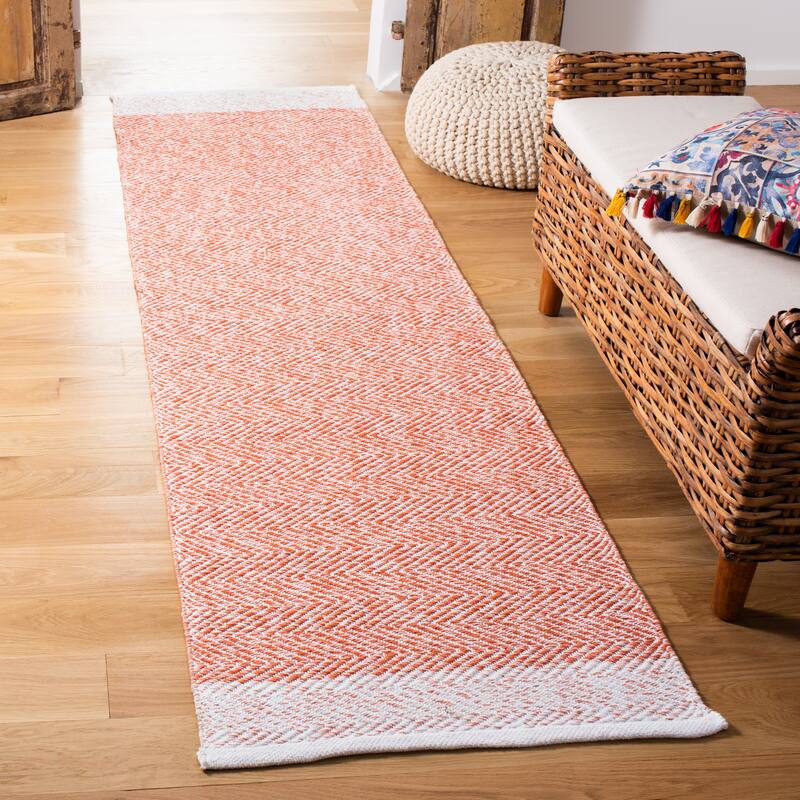 SAFAVIEH Handmade Nantucket Berdi Modern & Contemporary Geometric Cotton - 2' 3" x 8' - Ivory/Rust - Runner