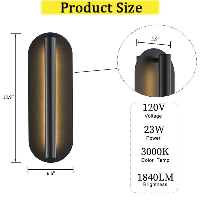 CraftHome Oval Matte BlackAcrylic Shade Modern Dusk to Dawn Outdoor Wall Light Waterproof Exterior Light Fixture for Porch