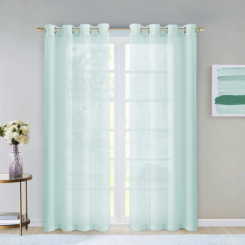 Dainty Home Malibu Extra Wide Curtains Solid Sheer Window Curtain Panel Pair - 108" W x 84" L - Aqua