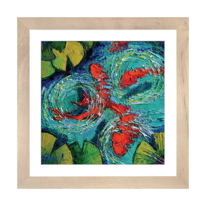 iCanvas "Colorful Koi Fishes In Lily Pond" by Mona Edulesco - Natural - 16x16x1