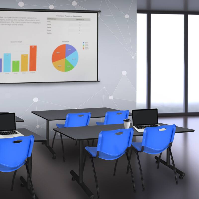 60" x 24" Training Table- Grey & 2 'M' Stack Chairs- Blue - 60" x 24"