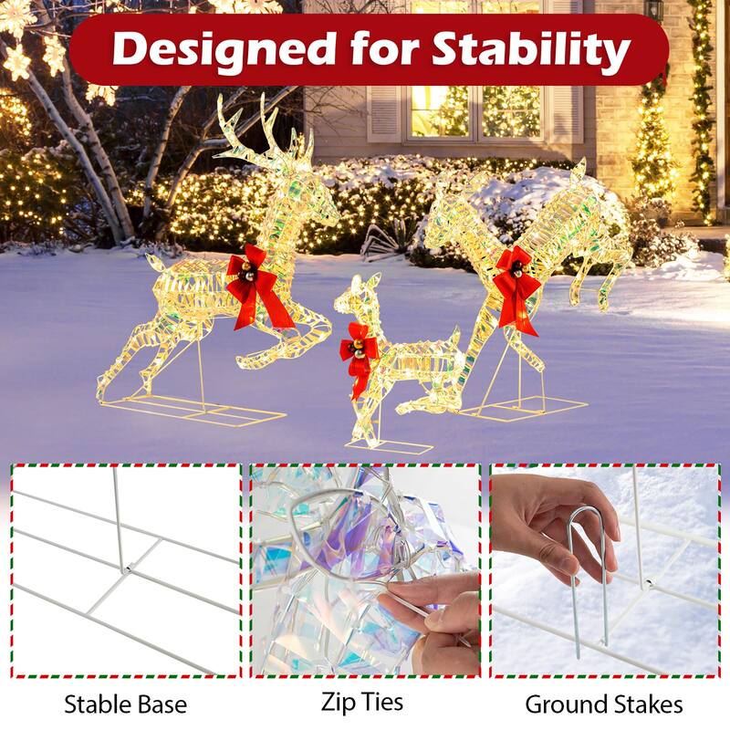 Gymax Christmas Lighted Reindeer w/ LED Lights & Red Bows Stakes - Multi - See Details