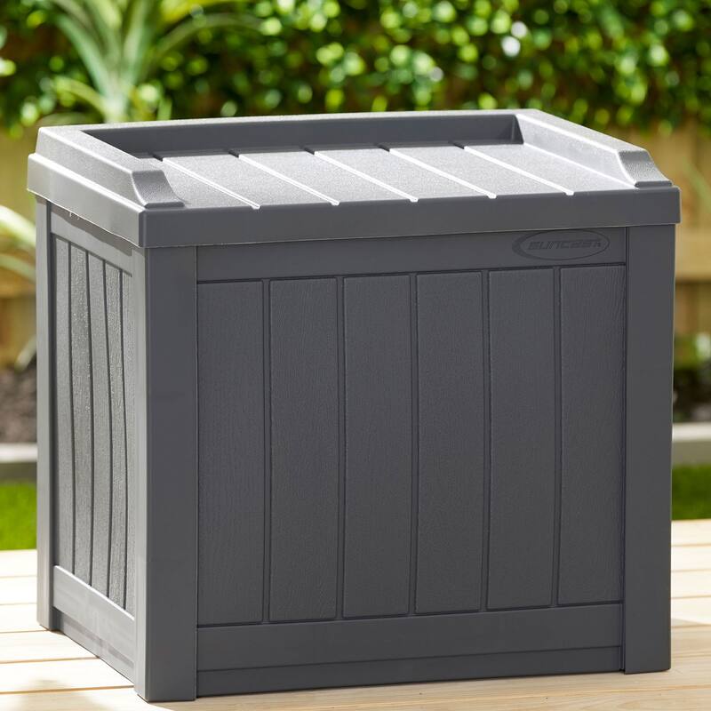 Suncast 22 Gal Outdoor Patio Small Deck Box w/Storage Seat, Cyberspace (2 Pack) - 17.5