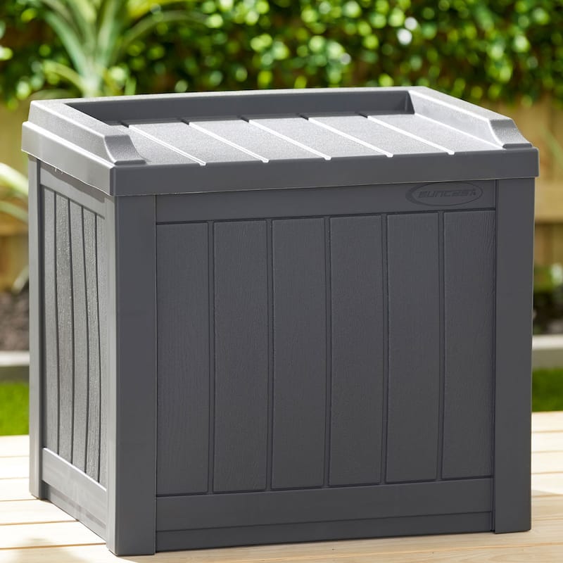 Suncast 22 Gallon Outdoor Patio Small Deck Box with Storage Seat, Stone (2 Pack)