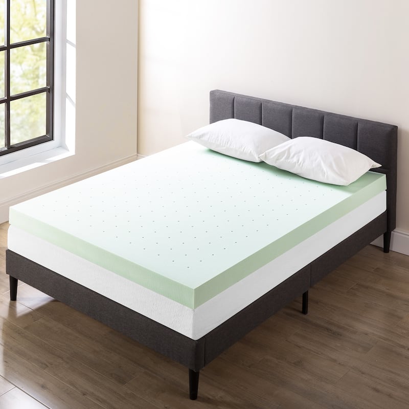 4 Inch Ventilated Memory Foam Mattress Topper with Calming Green Tea Infusion