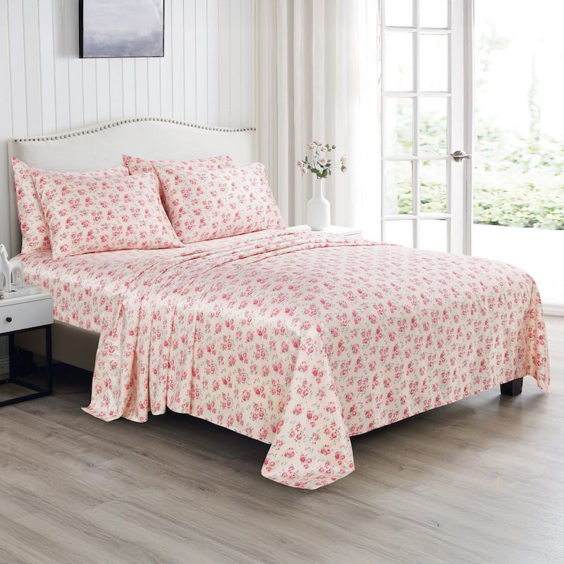 Modern Threads 6-Piece Satin Sheet Set with Deep Pocket Fitted Sheet, 4 Pillowcases, and Organizer
