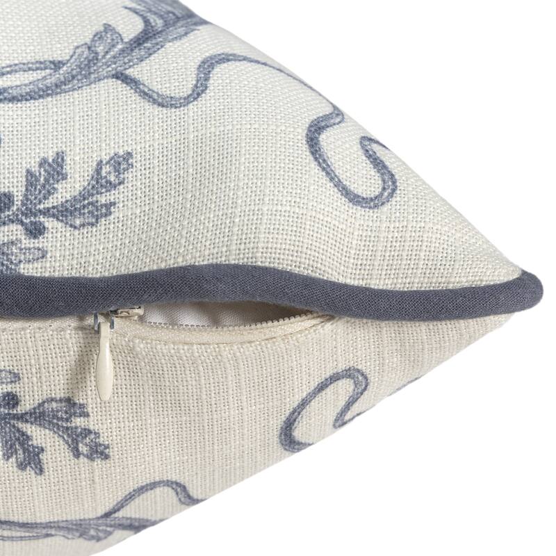 Reversible Damask Floral Outdoor Patio Square Throw Pillow - 20" - Cream and Blue