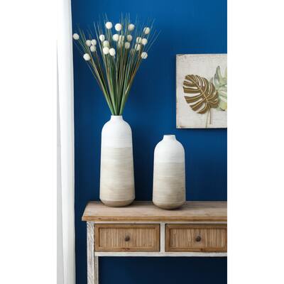 Distressed Tan and White Metal Bottle Vases (Set of 2)