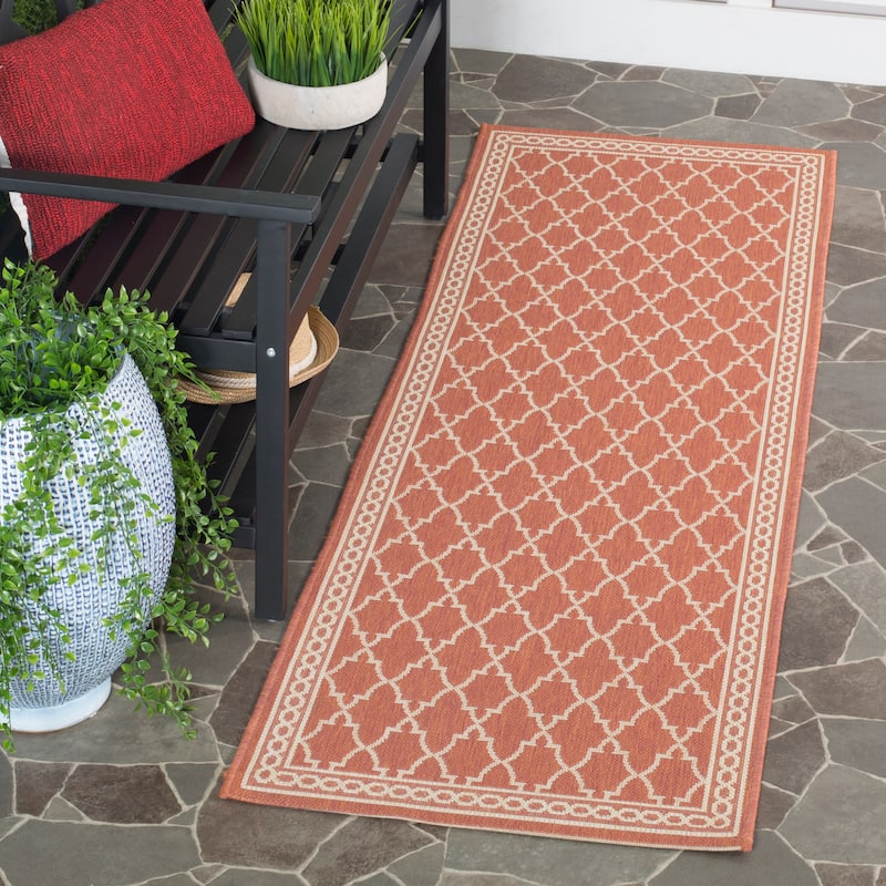 SAFAVIEH Courtyard Denis Trellis Indoor/ Outdoor Waterproof Patio Backyard - 2' 7" x 8' 2" - Rust/Sand - Runner